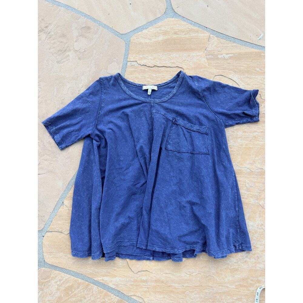 Anthropologie Eri + Ali Blue Mineral Washed Oversized Flowy Swing Top Size M